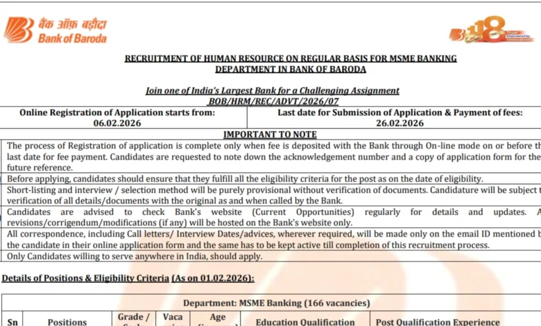 Bank of Baroda Recruitment 2026 Notification PDF Out for Manager and Senior Manager Posts