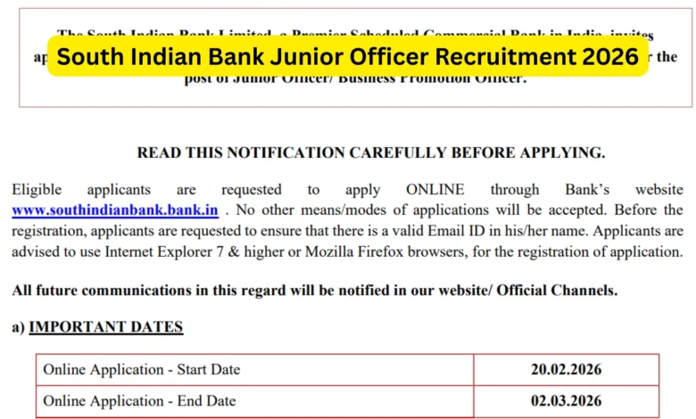South Indian Bank (SIB) Recruitment 2026 Notification Released for Junior Officer Post