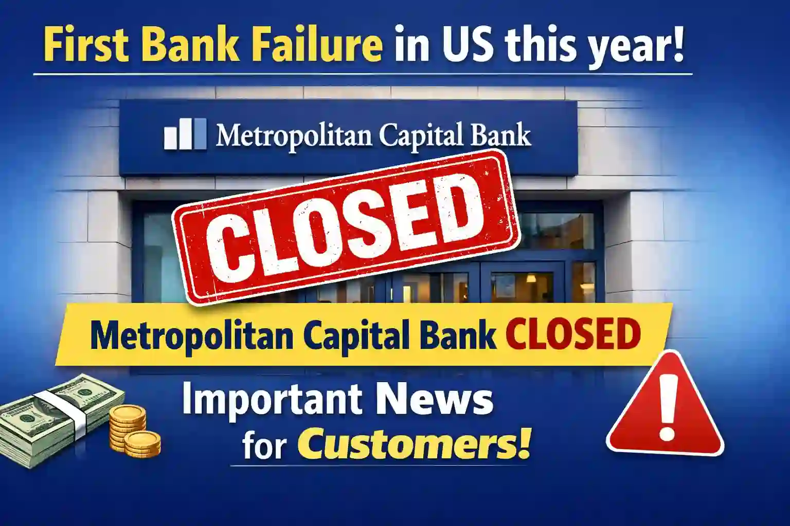 First Bank Failure in US this year! Metropolitan Capital Bank Closed, Important News for Customers