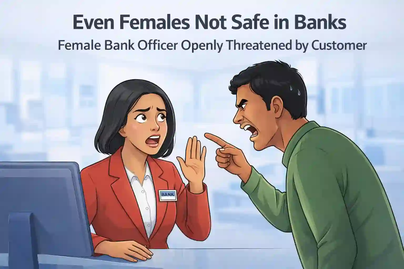 Even Females not safe in Banks, Female Bank Officer openly threatened by Customer