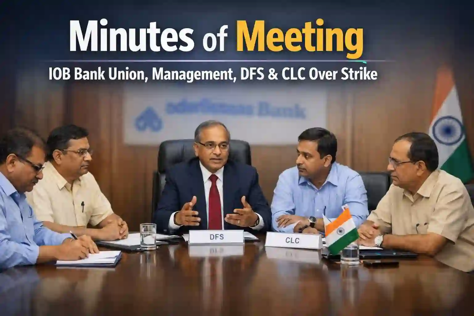 Minutes of meeting between IOB Bank Union, Management, DFS and CLC over Strike