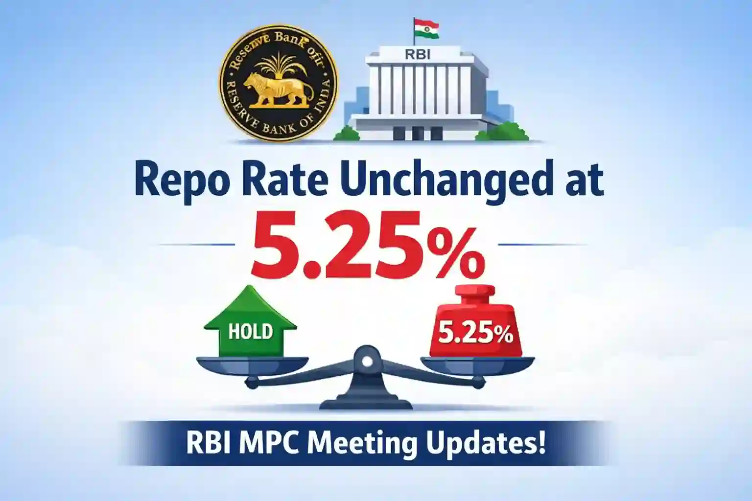 Repo Rate unchanged at 5.25%, RBI MPC Meeting Updates!