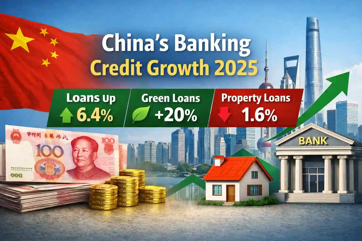 China Bank Credit Growth Rises 6.4% in 2025; Green Loans Jump 20%, Property Sector Slips