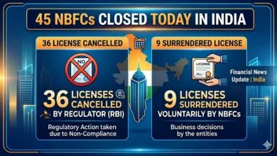 45 NBFCs closed today in India: 36 License cancelled, 9 surrendered License