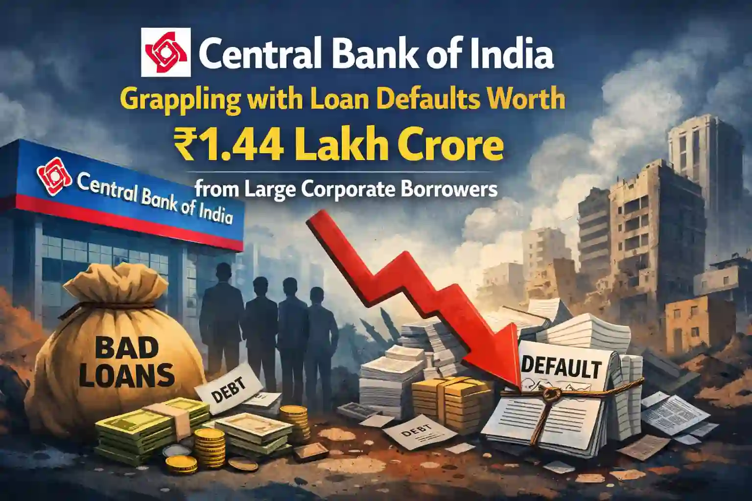 Central Bank of India grappling with loan defaults worth Rs 1.44 lakh crore from large corporate borrowers