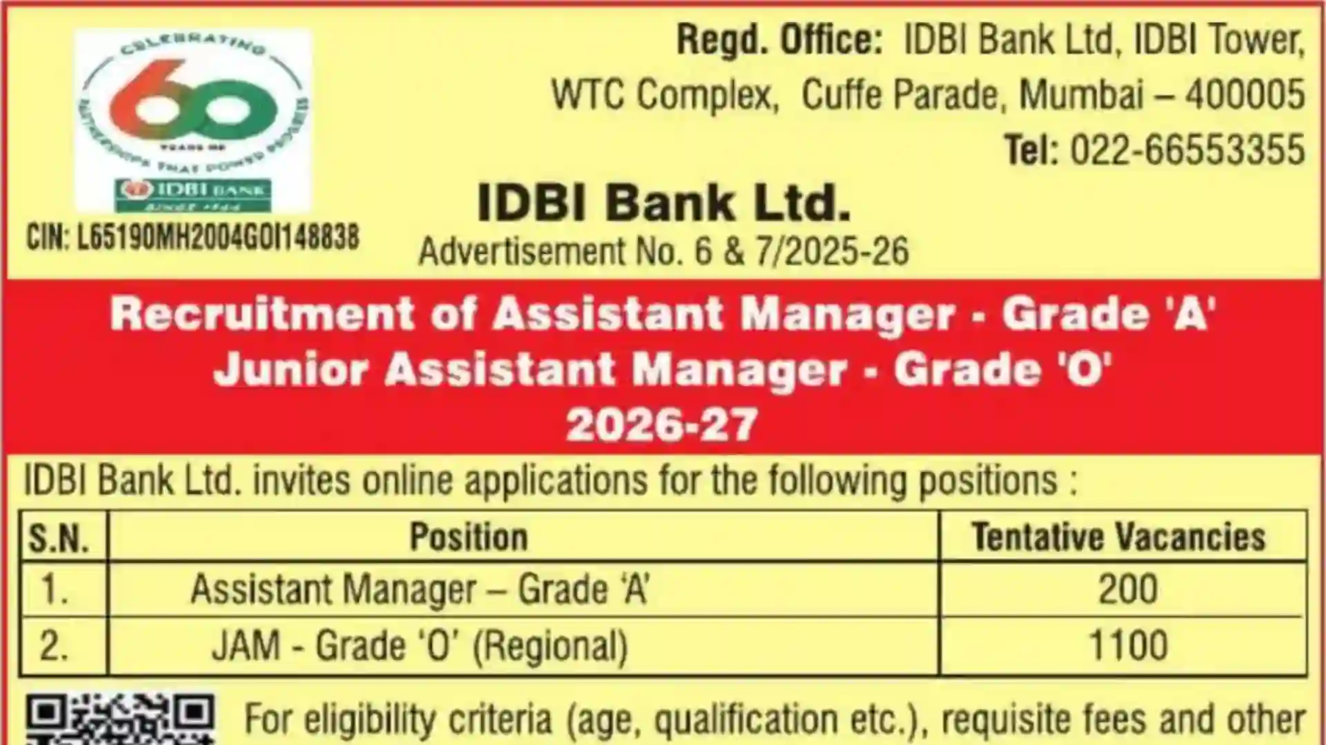 IDBI Bank Recruitment 2026 Notification Released for Assistant Manager & Junior Assistant Manager Posts