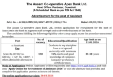 Assam Cooperative Apex Bank Recruitment 2026 Notification Released for Assistant Posts