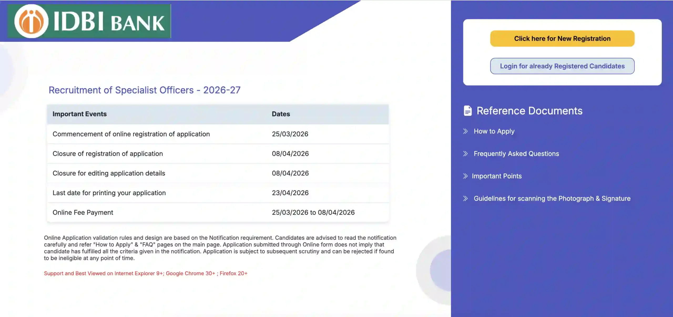 IDBI Bank Specialist Officer Recruitment 2026 Notification PDF Out