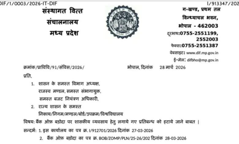 MP Government revokes Ban on Bank of Baroda