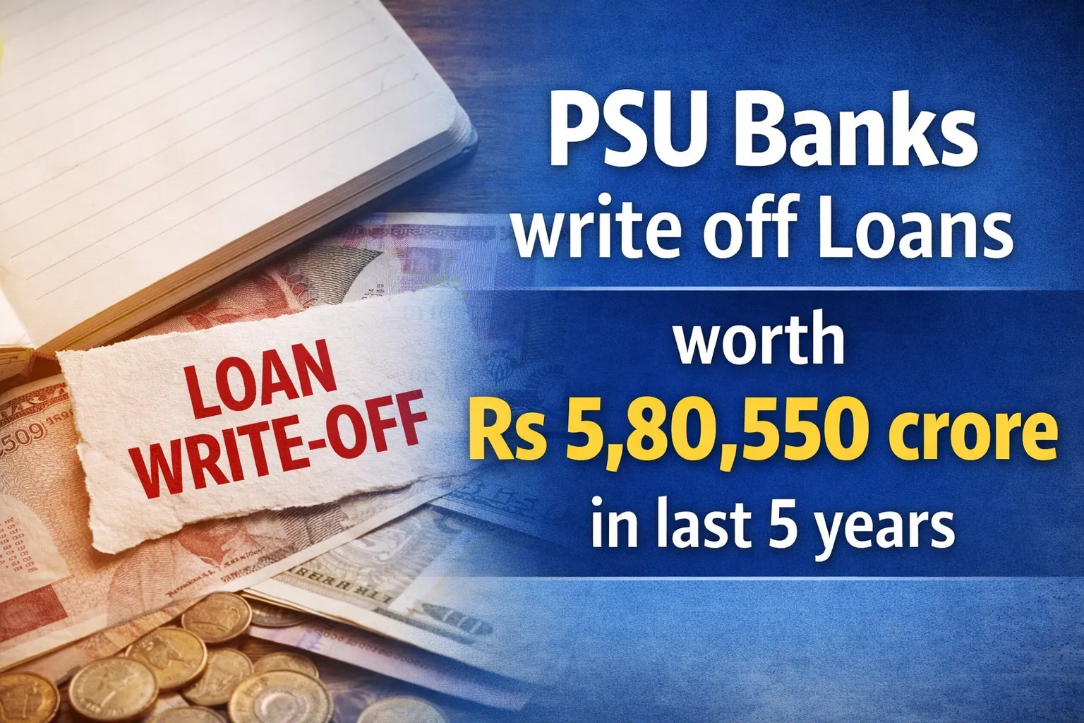 PSU Banks write off Loans worth Rs 5,80,550 crore in last 5 years