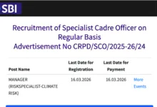 SBI Vacancy Released for Manager (Risk Specialist-Climate Risk)