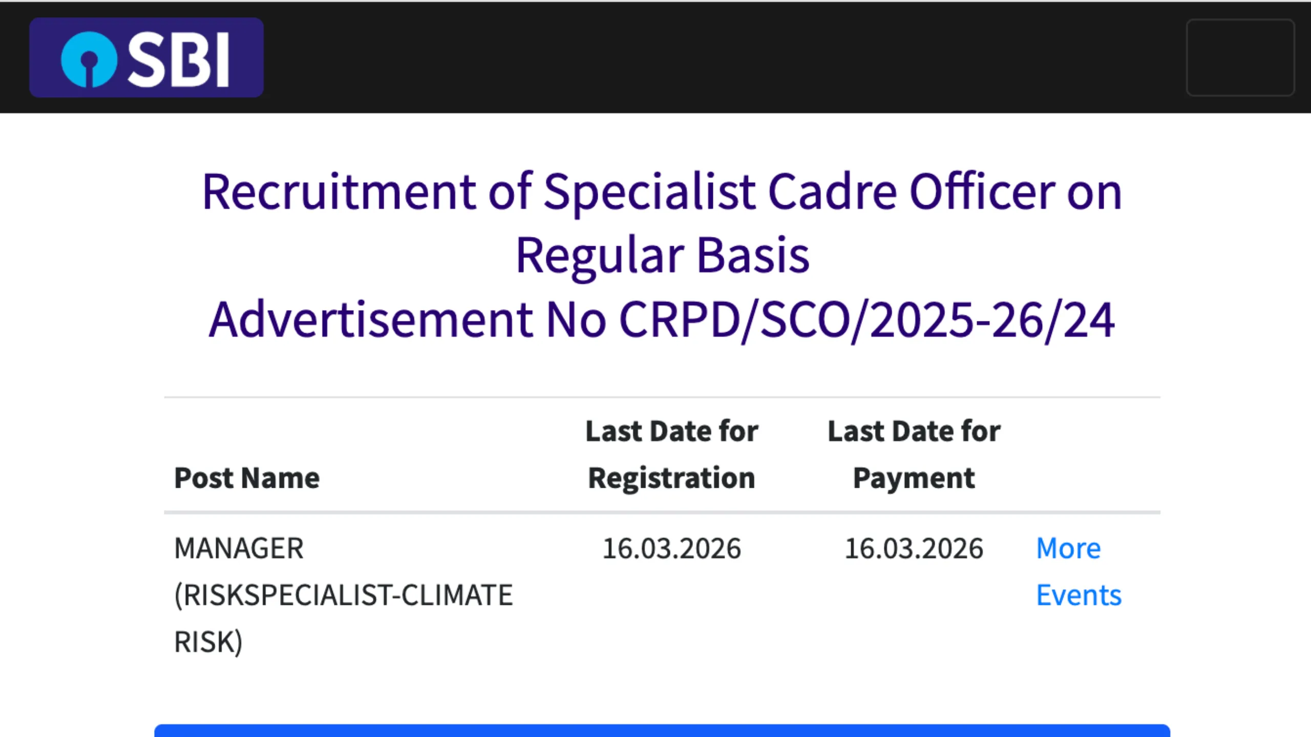 SBI Vacancy Released for Manager (Risk Specialist-Climate Risk)