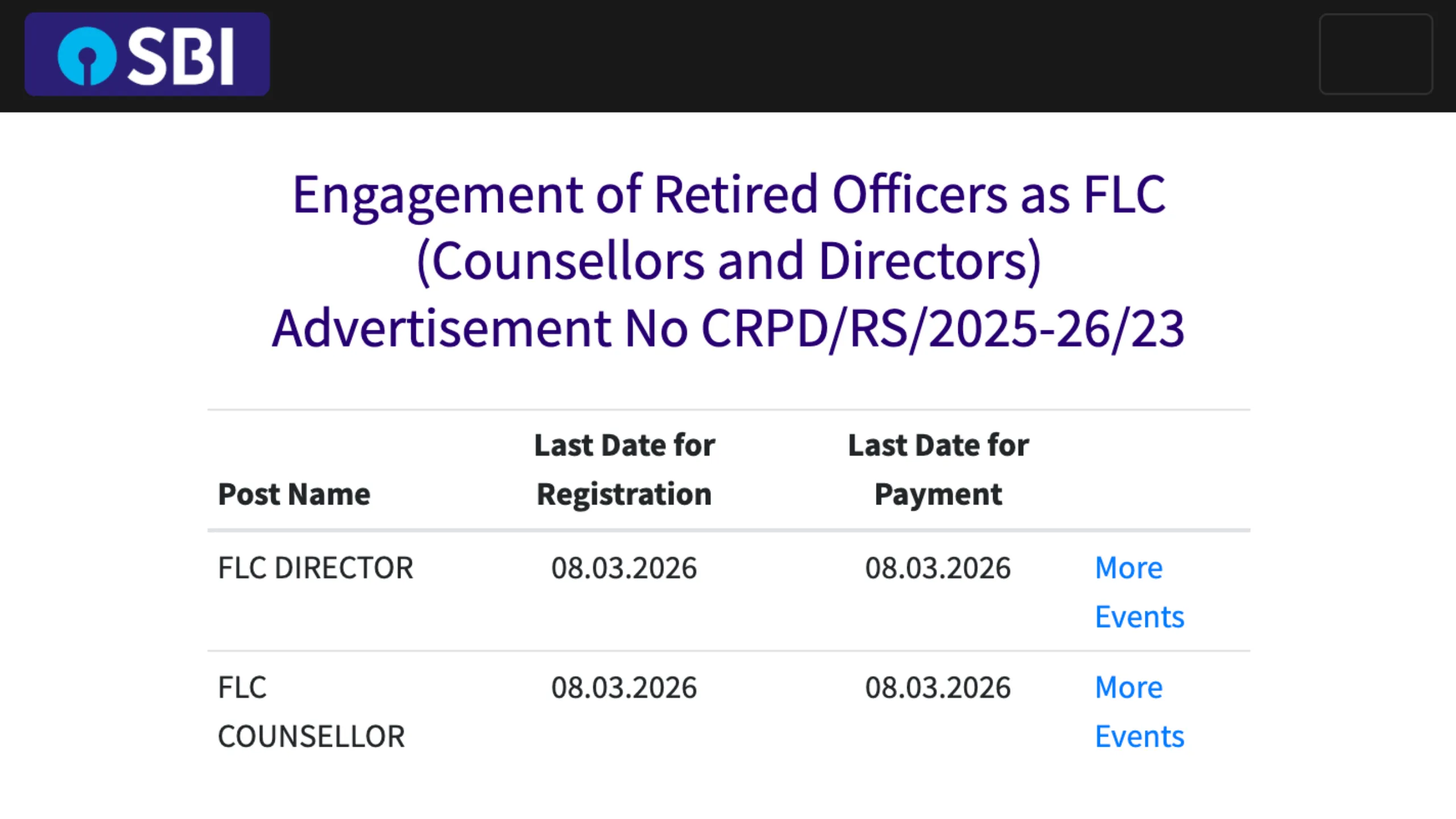 SBI vacancy released for FLC Counsellor and FLC Director
