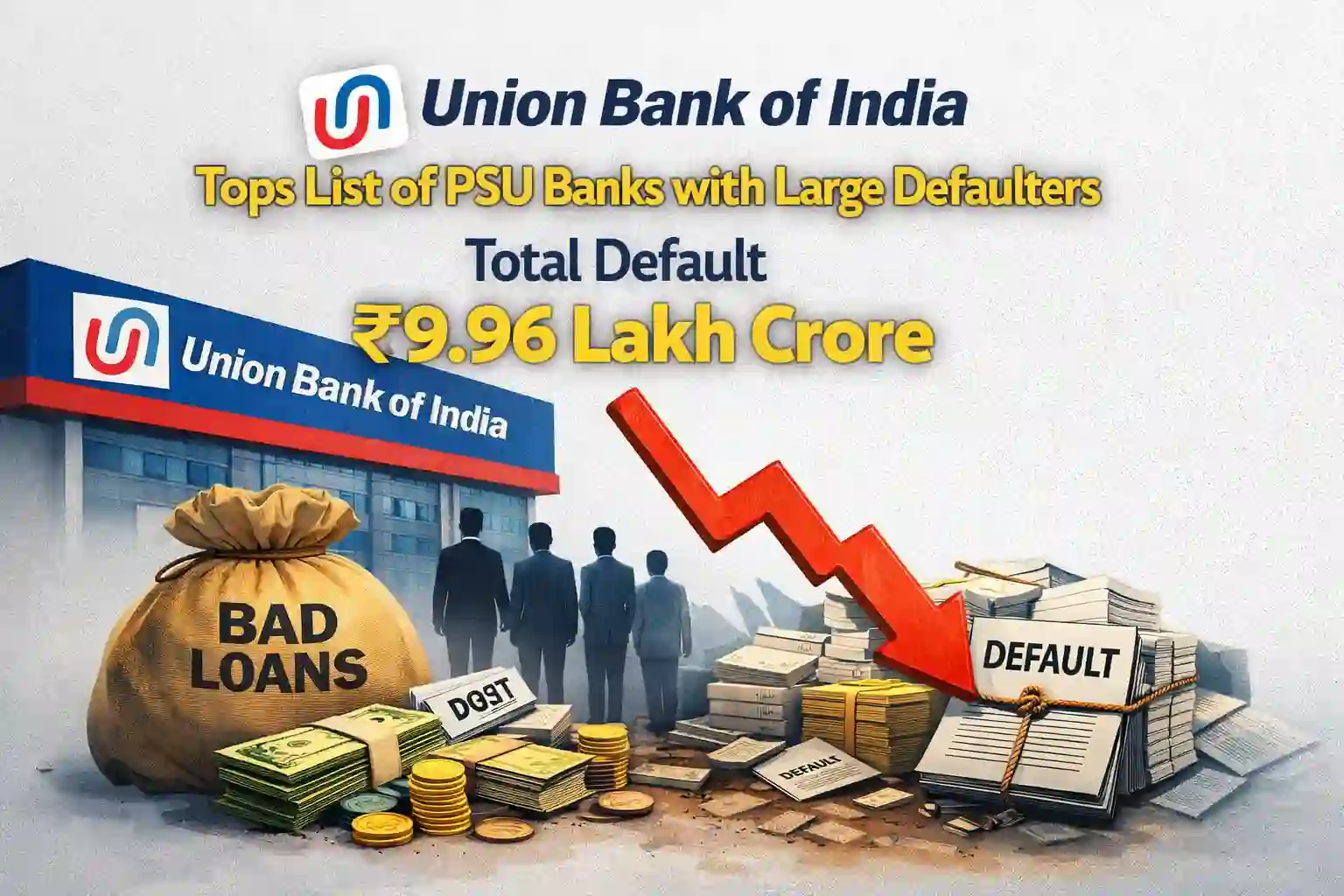 Union Bank of India tops the list of PSU banks with large defaulters, Total Default Rs 9.96 Lakh Crore