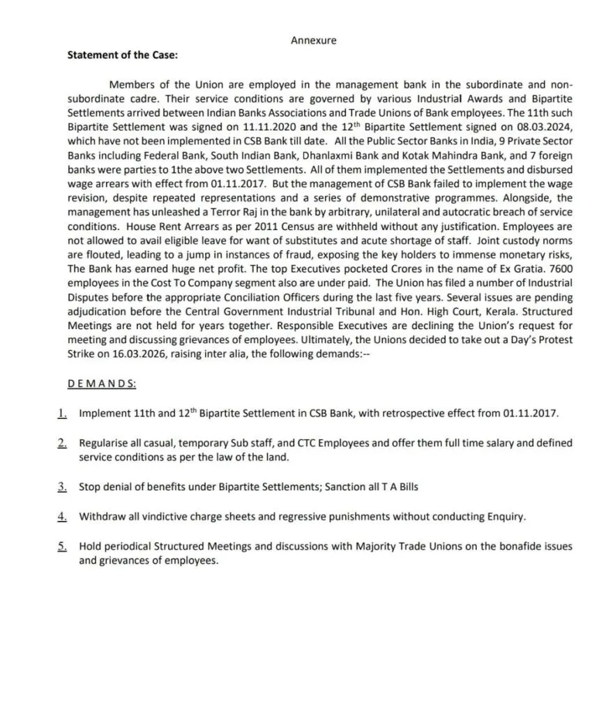 Letter issued by CSB Bank Union announcing strike - Page 2