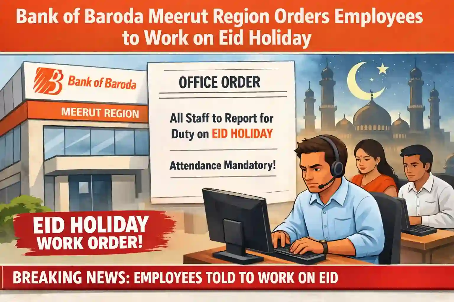 Bank of Baroda Meerut Region orders Employees to work on Eid Holiday