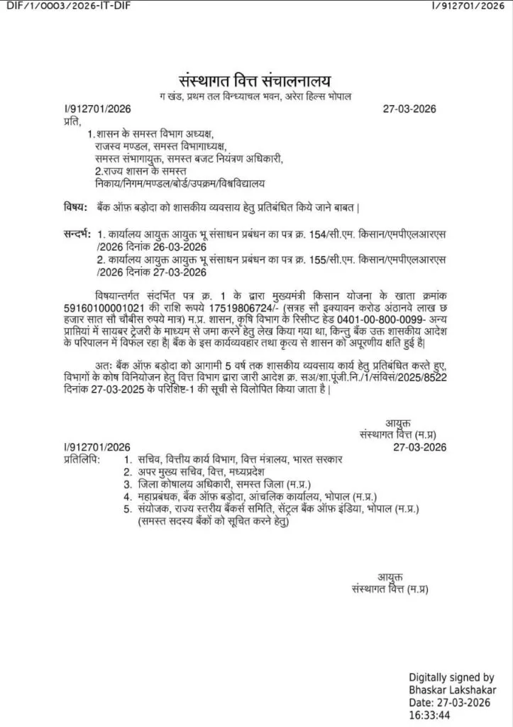 Bank of Baroda Banned from Government Business in Madhya Pradesh for 5 Years: Letter from MP Govt