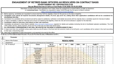 SBI Retired Bank Officer Recruitment 2026 Notification Released for 105 Resolver Posts