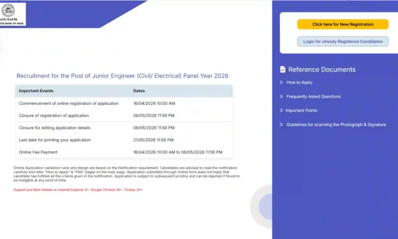 Reserve Bank of India (RBI) JE Recruitment 2026 Notification Released for Junior Engineer Posts