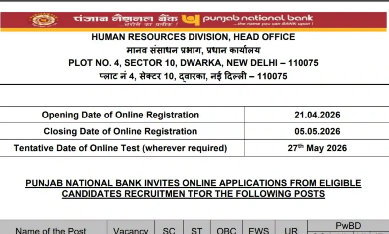 Punjab National Bank SO (Engineer) Recruitment 2026 Notification Released for Specialist Officer Posts