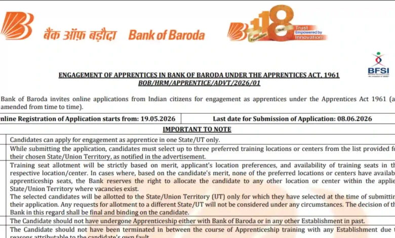 Bank of Baroda Apprentice Recruitment 2026 Notification PDF Out for 5000 Posts