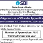 State Bank of India (SBI) Apprentice Recruitment 2026 Notification PDF Out for 7150 Posts