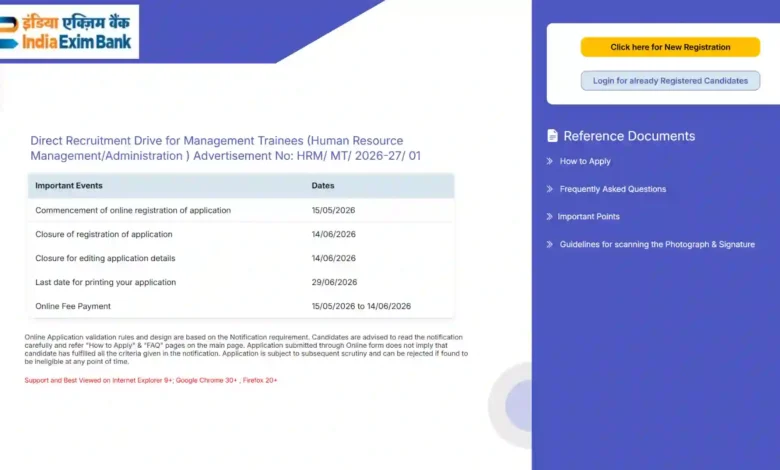 Exim Bank Management Trainee Recruitment 2026 Notification PDF Out