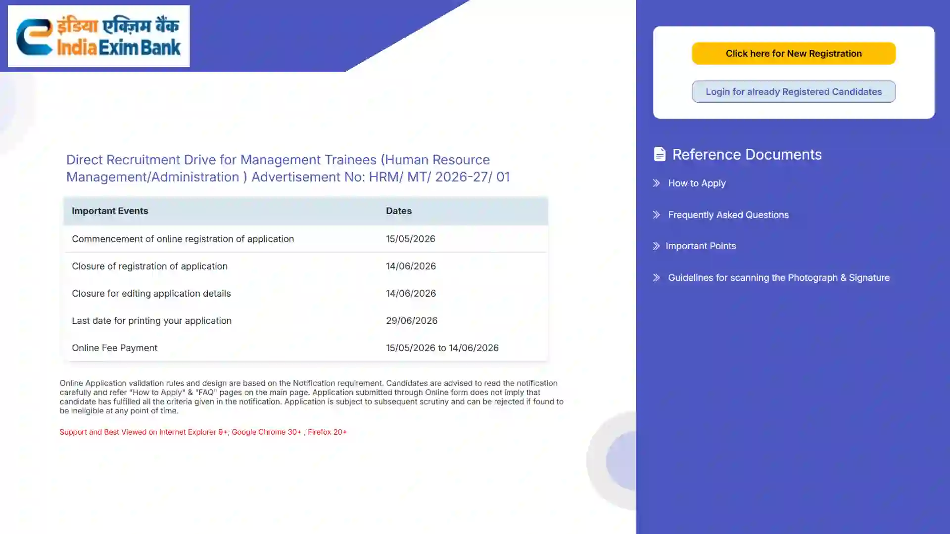 Exim Bank Management Trainee Recruitment 2026 Notification PDF Out