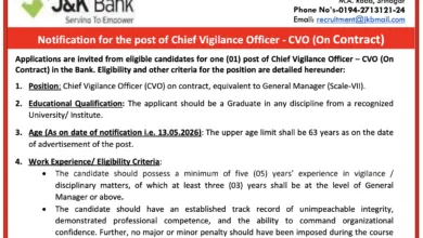 J&K Bank invites application for the post of CVO