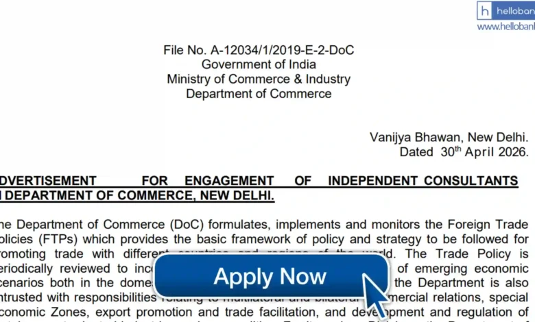 Ministry of Commerce invites application for post of Independent Consultants