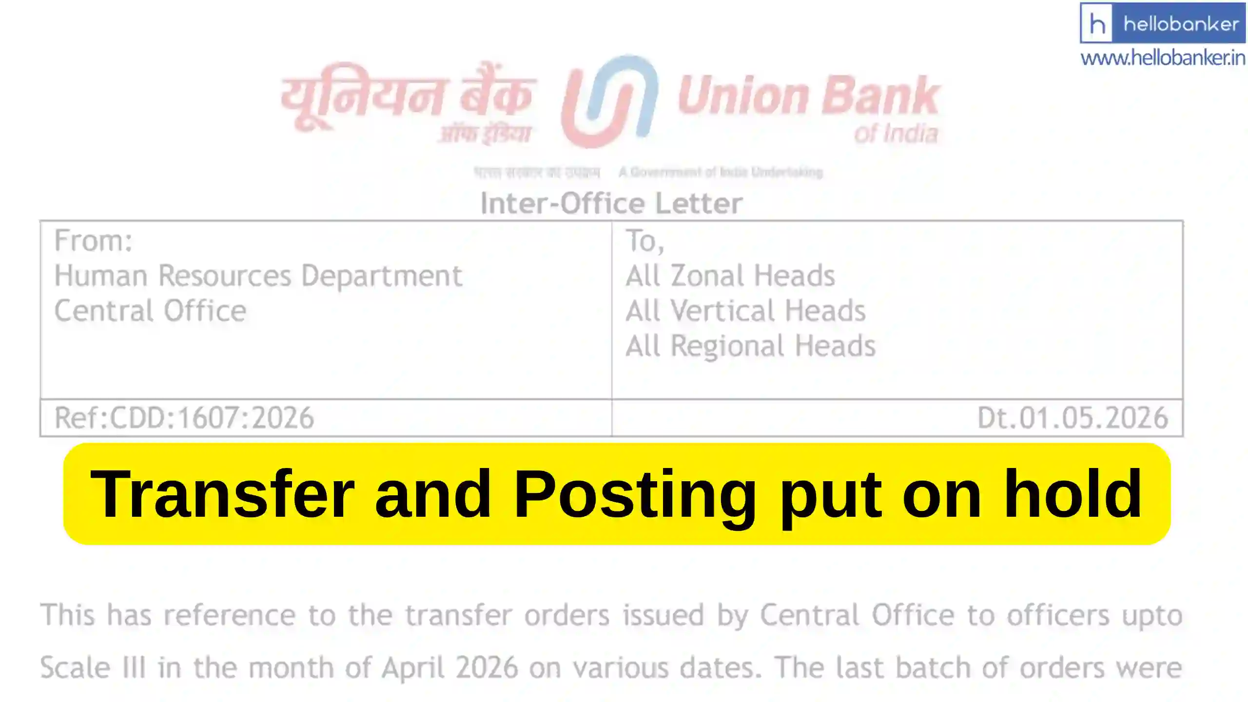 Union Bank puts relieving of Officers upto Scale III on hold