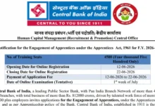 Central Bank of India Apprentice Recruitment 2026 Notification PDF Out for 4500 Posts