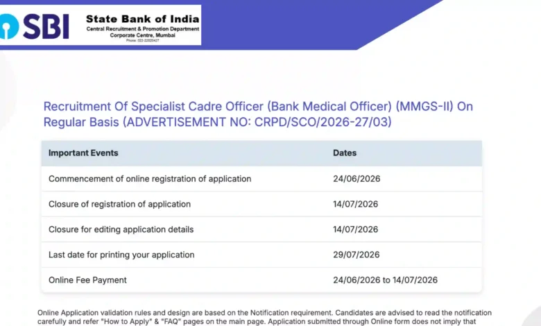 SBI Vacancy Out for Bank Medical Officer Post