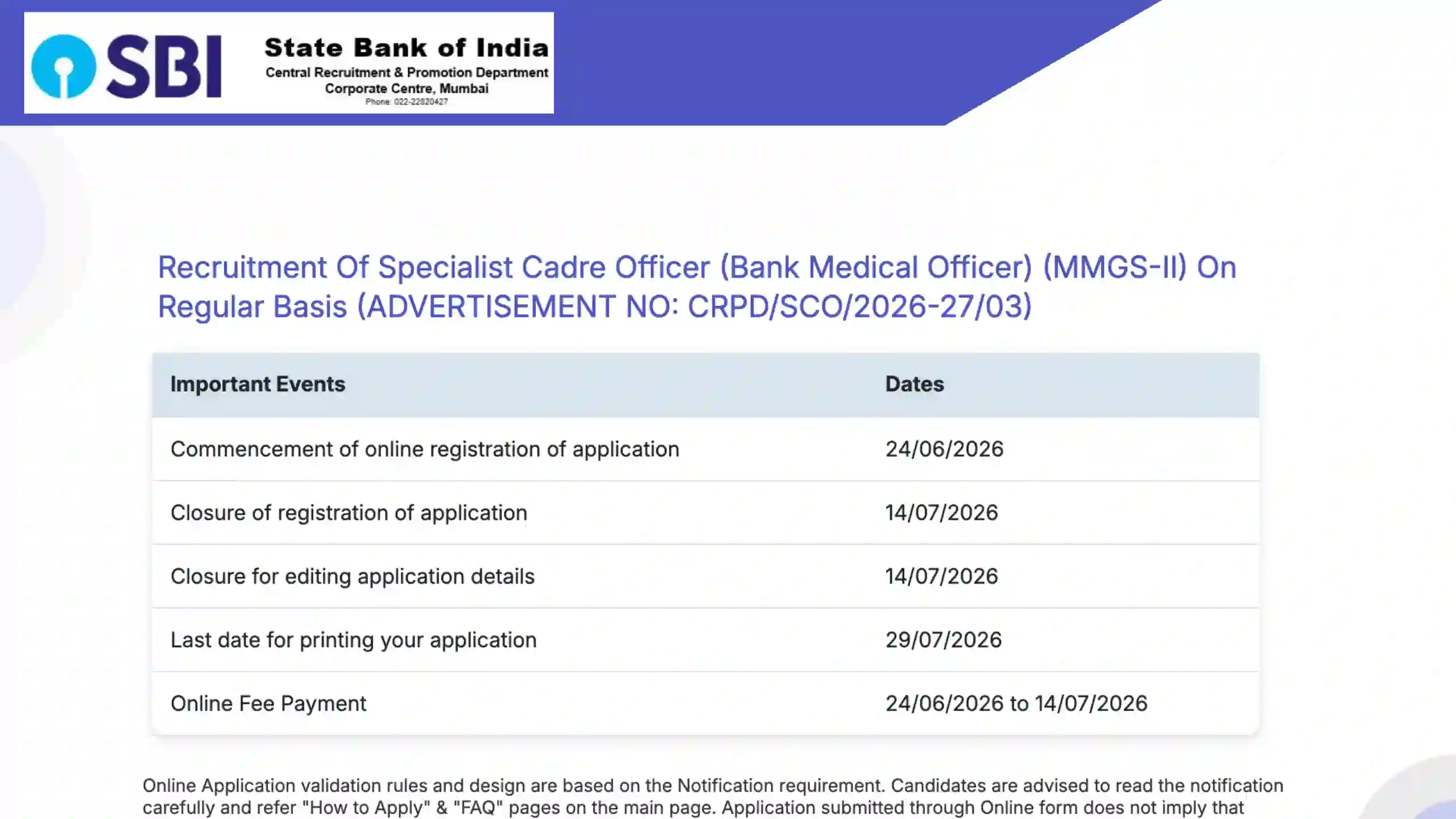 SBI Vacancy Out for Bank Medical Officer Post, Download Notification PDF and Apply
