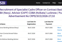SBI Vacancy Released for Defence Banking Advisor Post