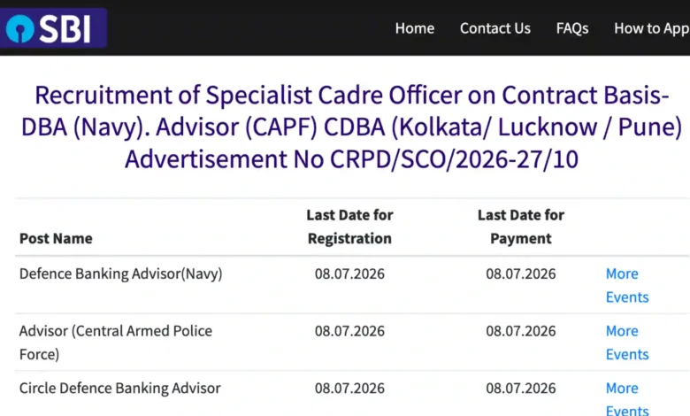 SBI Vacancy Released for Defence Banking Advisor Post
