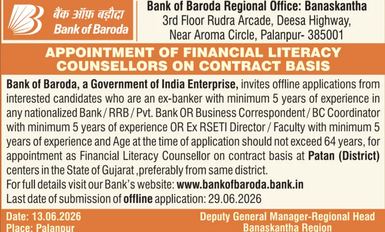 Bank of Baroda Vacancy released for FLC Counsellor