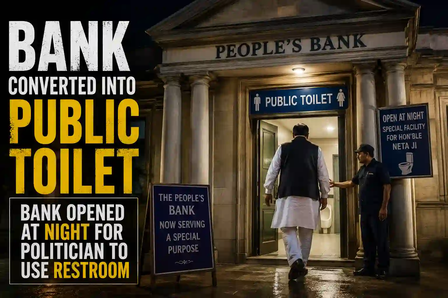 Bank converted into Public Toilet: Bank opened at Night for politician to use restroom