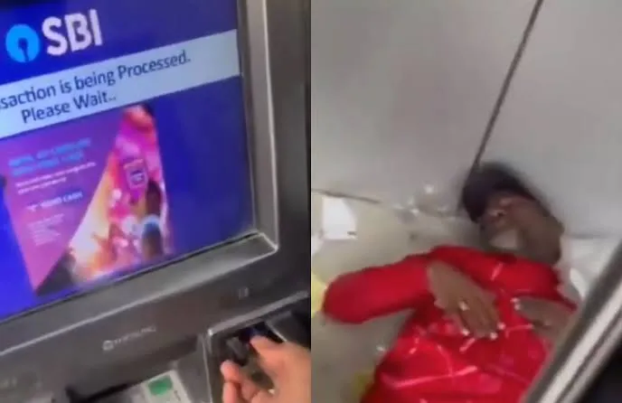 Man sleeping inside SBI ATM