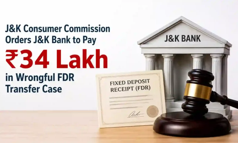 J&K Consumer Commission Orders J&K Bank to Pay ₹34 Lakh in Wrongful FDR Transfer Case