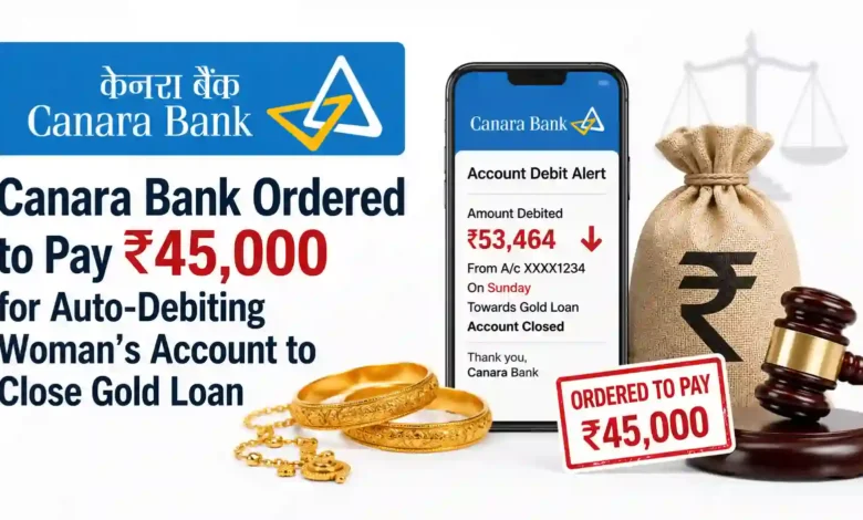 Canara Bank Ordered to Pay ₹45,000 for Auto-Debiting Woman's Account to Close Gold Loan
