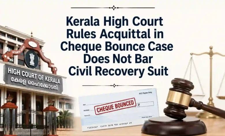 Kerala High Court Rules Acquittal in Cheque Bounce Case Does Not Bar Civil Recovery Suit