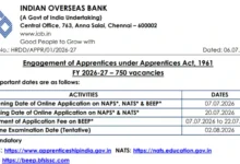 Indian Overseas Bank Apprentice Recruitment 2026 Notification PDF Out for 750 Posts