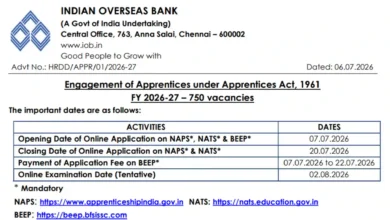 Indian Overseas Bank Apprentice Recruitment 2026 Notification PDF Out for 750 Posts