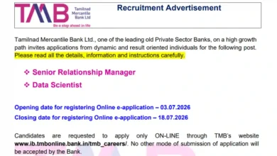Tamilnad Mercantile Bank Recruitment 2026 Notification PDF Out for Senior Relationship Manager & Data Scientist Posts