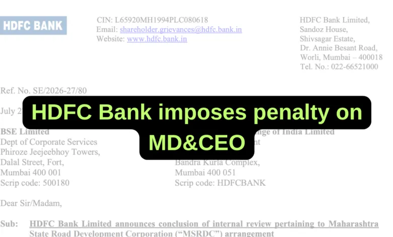 HDFC Bank imposes penalty on MD&CEO