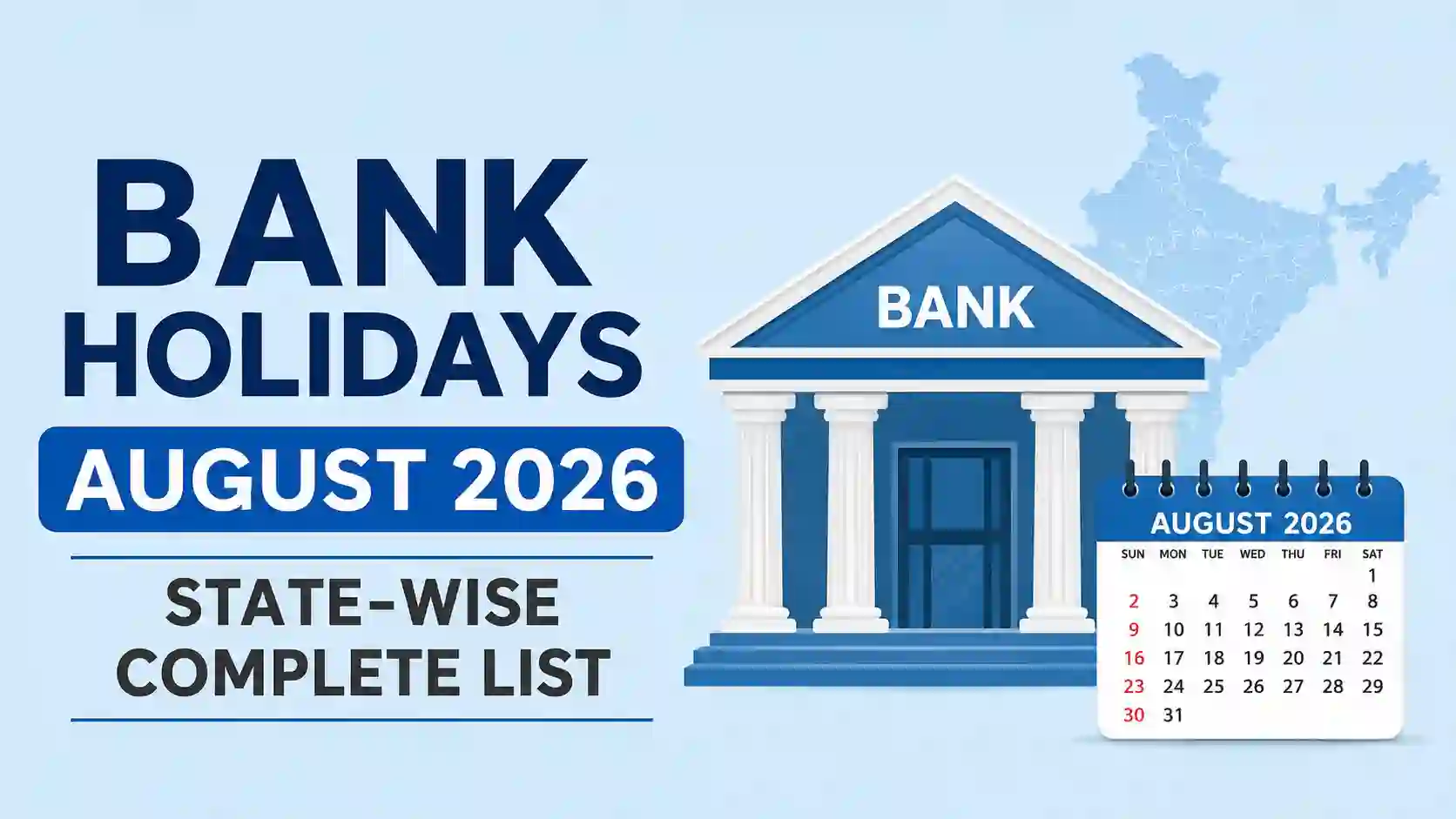 Bank Holidays August 2026: Check State-wise Complete Bank Holiday List in August 2026