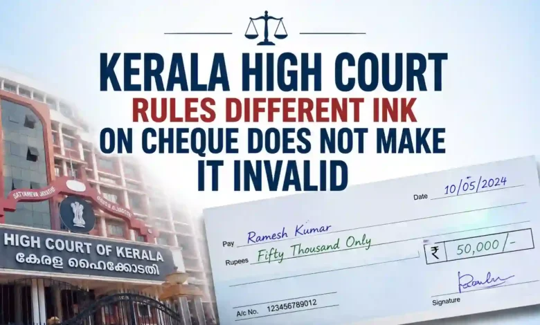 Kerala High Court Rules Different Ink on Cheque Does Not Make It Invalid