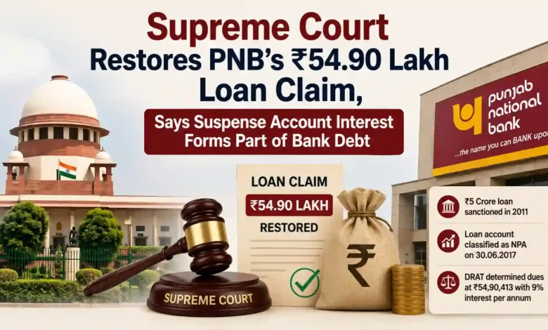 Supreme Court Restores PNB’s ₹54.90 Lakh Loan Claim, Says Suspense Account Interest Forms Part of Bank Debt