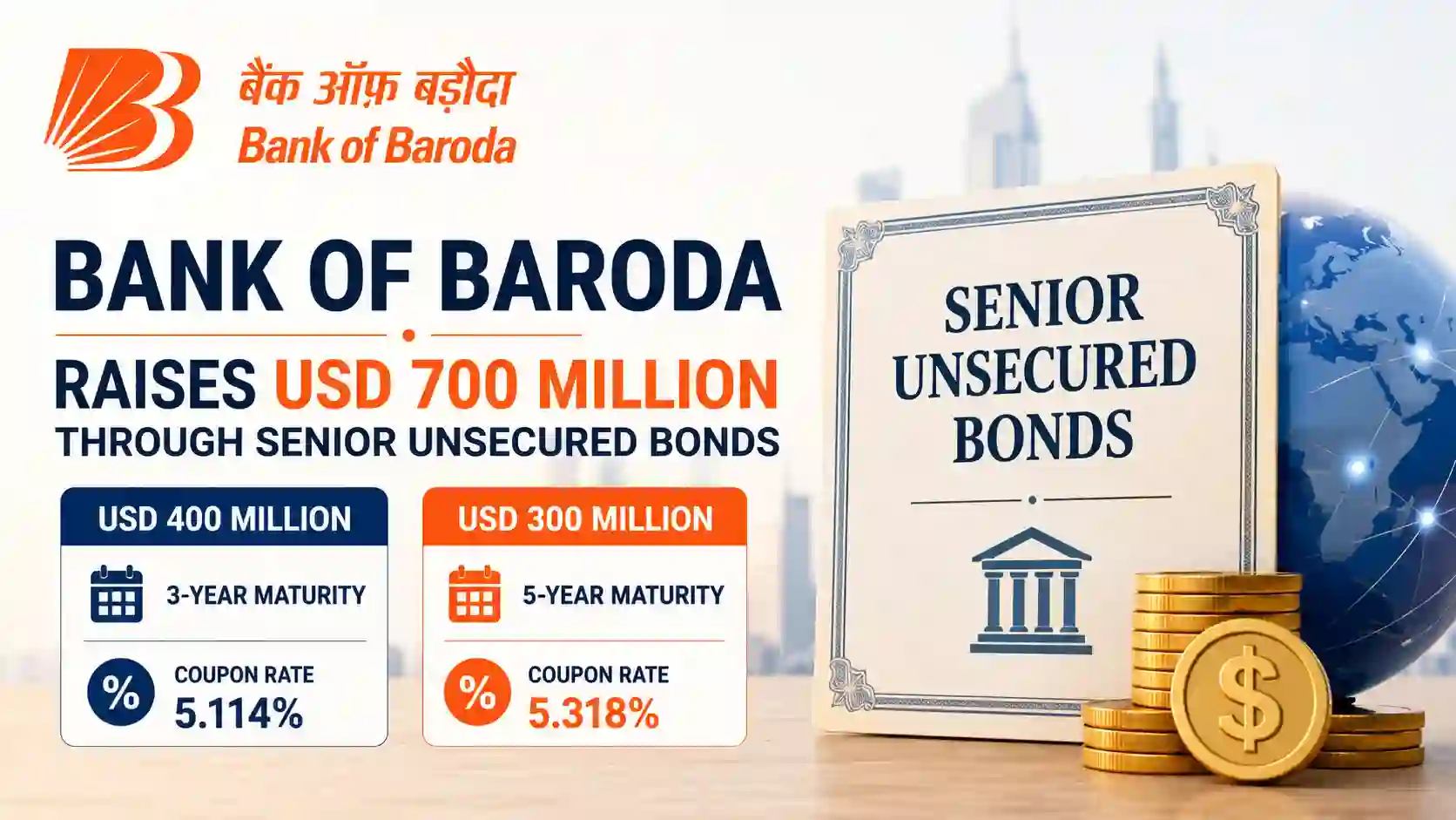 Bank of Baroda Raises USD 700 Million Through MTN